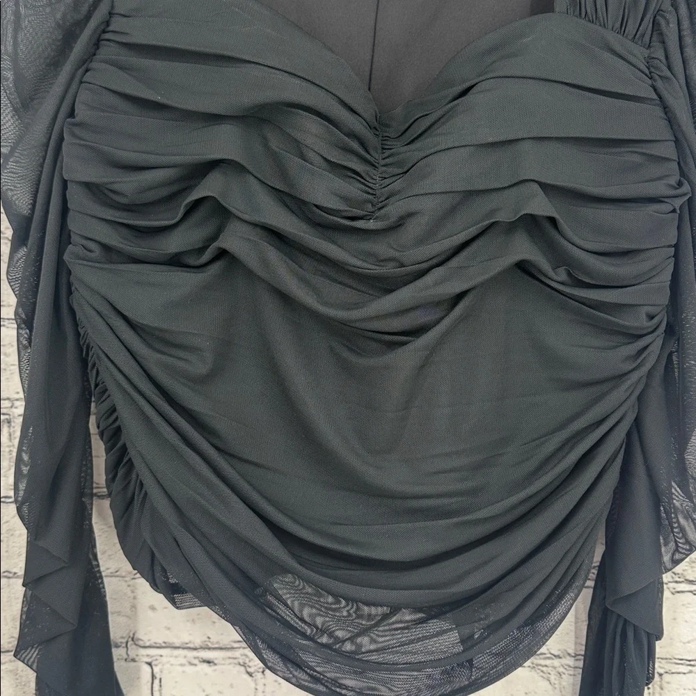 EXPRESS Body Contour Black Mesh Crop Sweetheart Neckline Top -- Size Large EUC!